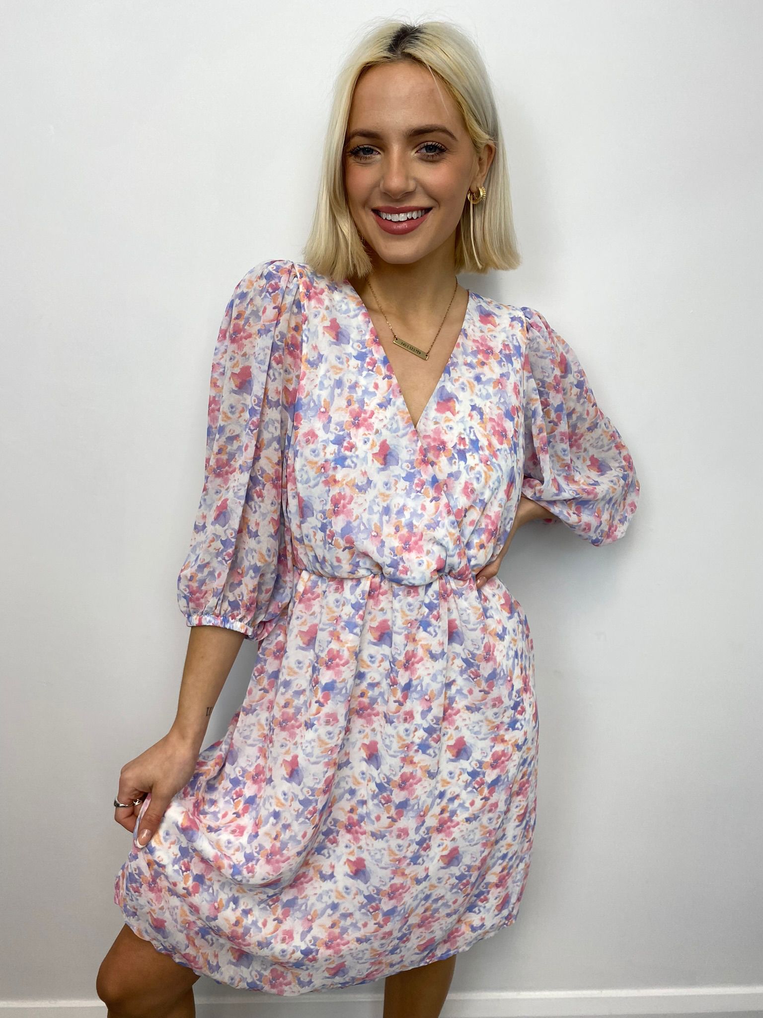 Elin Faux Wrap Dress (Multi Cloud) | Love Cherish | Dresses